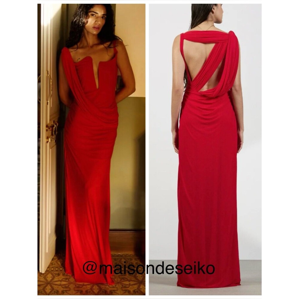 NWT Deme by Gabriella Maxi Dress Red Adriana Sculpted Gown Wedding Guest sz S